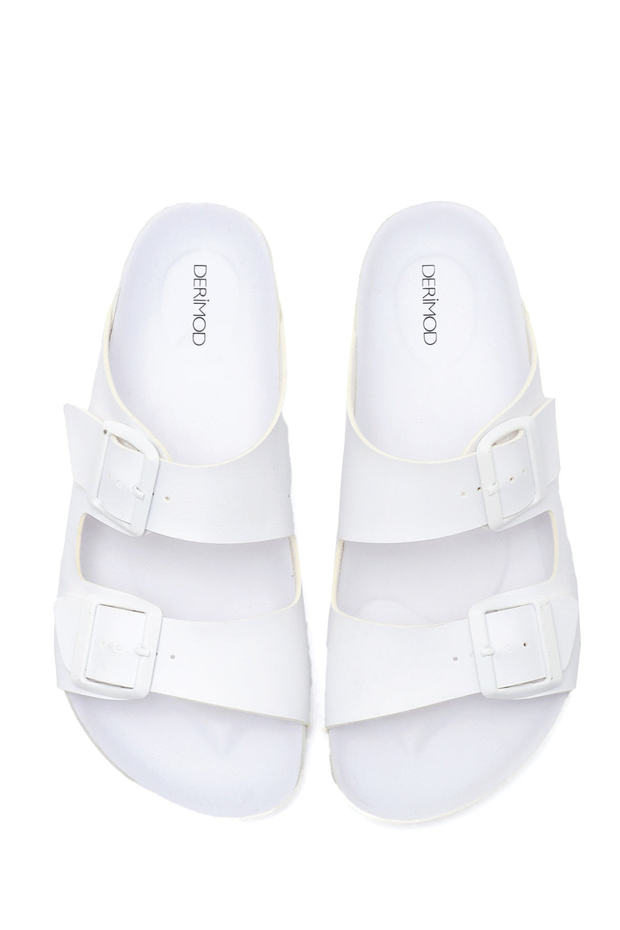 Women's White Double Buckle Slippers