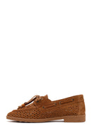 Woman Tan Tasselled Suede Leather Loafer | Derimod