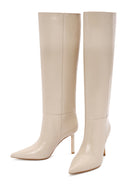 Women's Beige Thin Heeled Leather Boots | Derimod