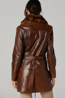 New Alexandra Camel Women's Shearling Leather Coat | Derimod