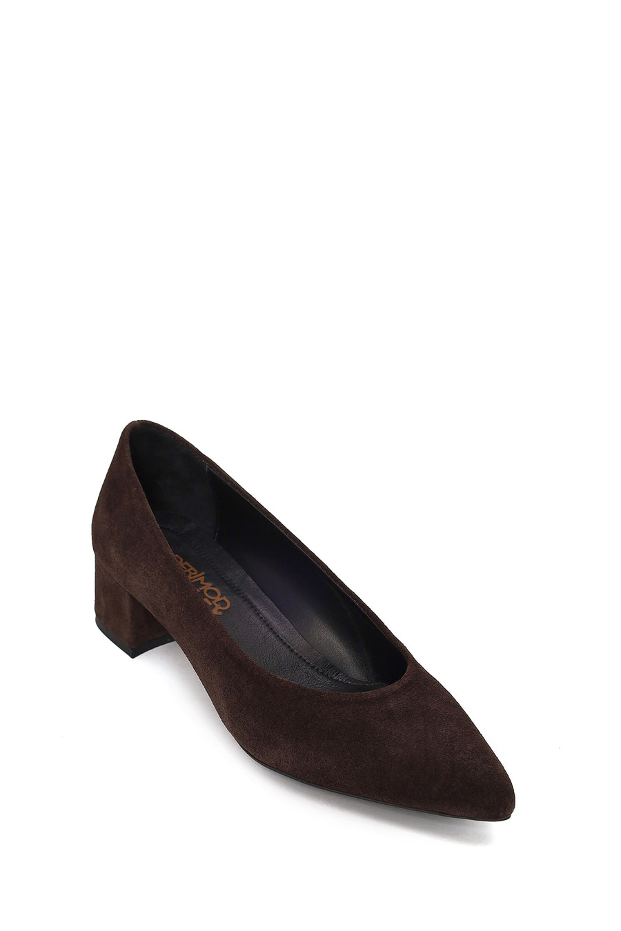 Derimod Flex Woman Brown Short Thick-Heeled Suede Stiletto