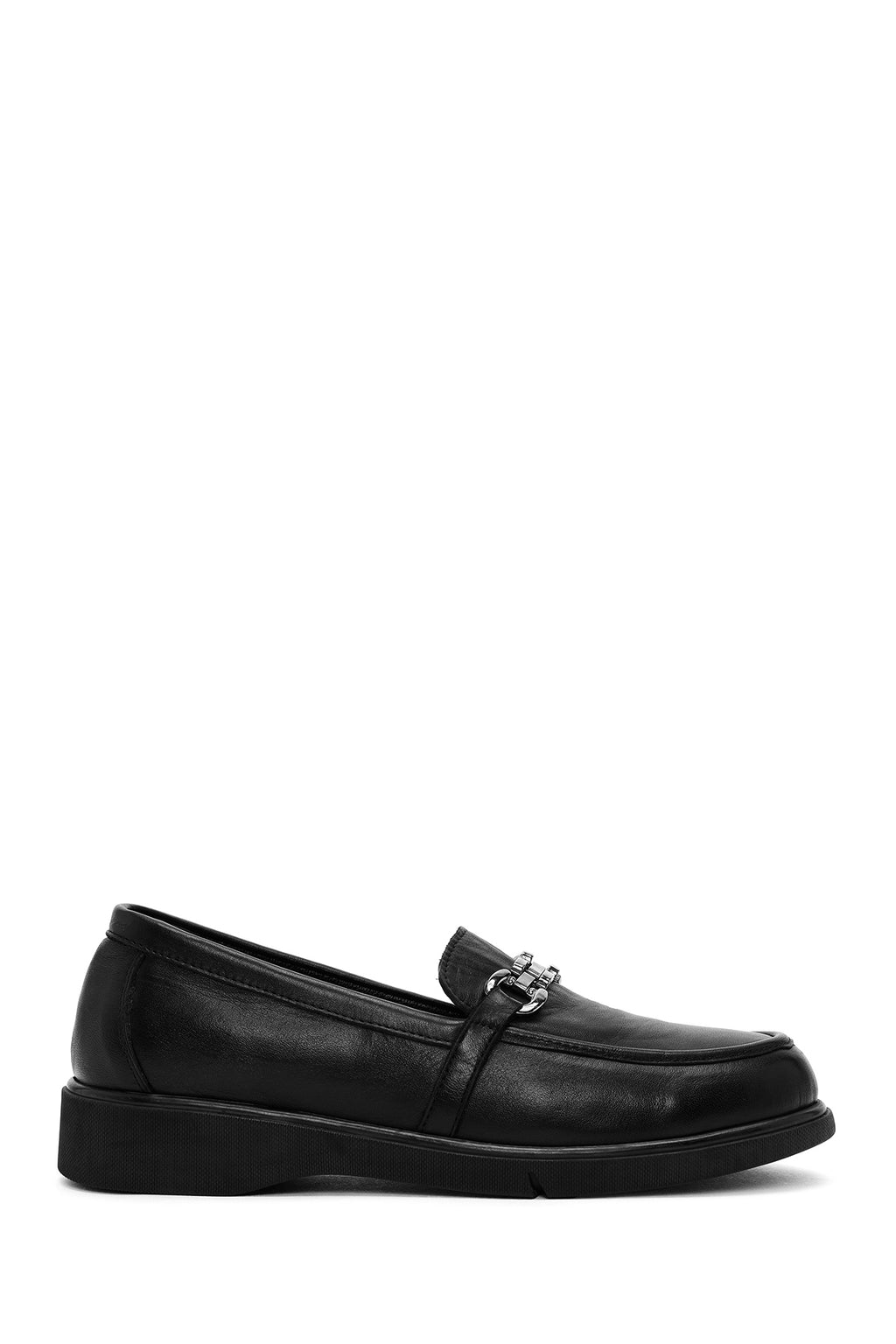 Kadın Siyah Tokalı Deri Comfort Loafer