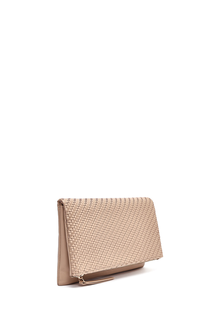 Women's Beige Long Chain Strap Braided Clutch Bag