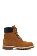 Women's Tan Lace-Up Nubuck Leather Boots | Derimod
