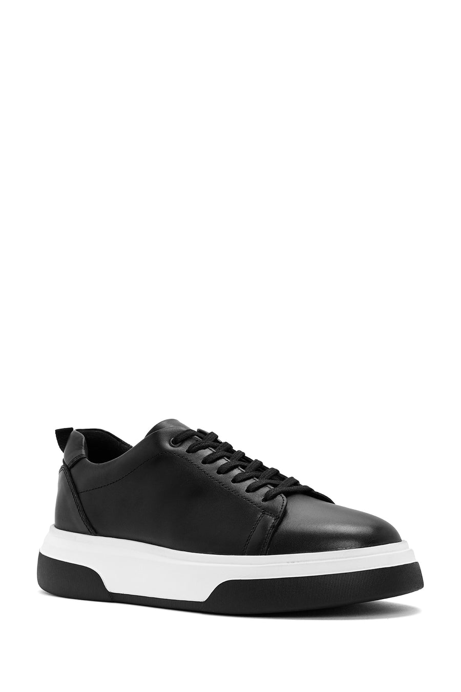 Men's Black Lace-up Thick-Sole Leather Sneaker