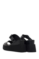 Women's Black Buckle Platform Leather Slippers | Derimod