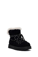Woman Black Lace-Up Thick-Soled Suede Teddy Boots | Derimod