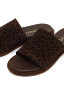 Women's Leopard Suede Leather Slippers | Derimod