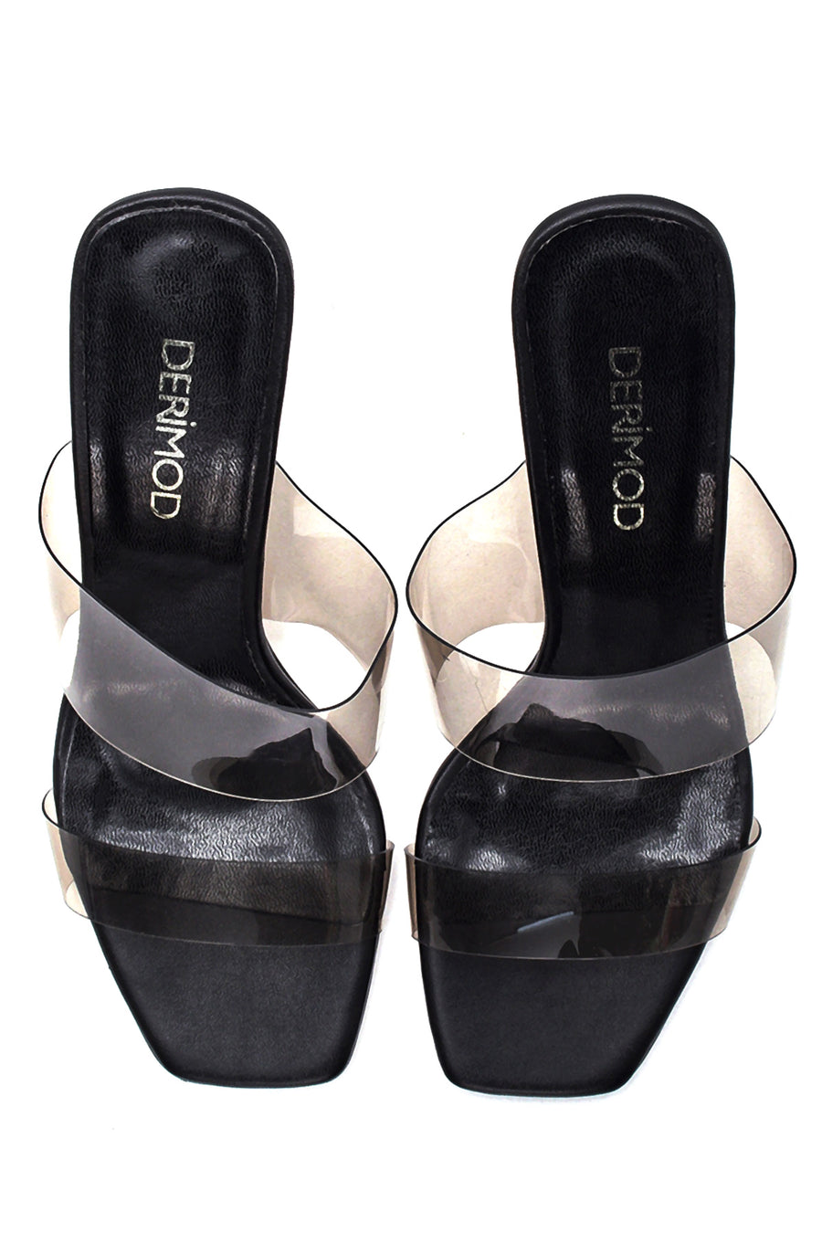 Women's Black Transparent Heeled Slippers