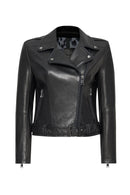 Angel-X Women's Black Biker Leather Jacket | Derimod