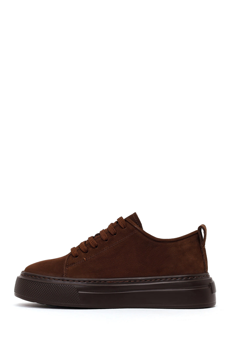 Male Brown Lace-up Thick-soled Nubuck Leather Sneaker