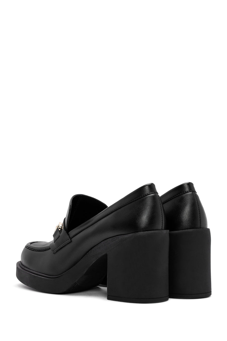 Women's Black Chunky Heel Loafers