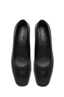 Women's Black Thick Short Heel Leather Shoe | Derimod