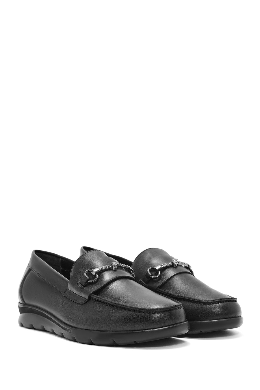 Women's Black Buckle Detailed Leather Comfort Loafer