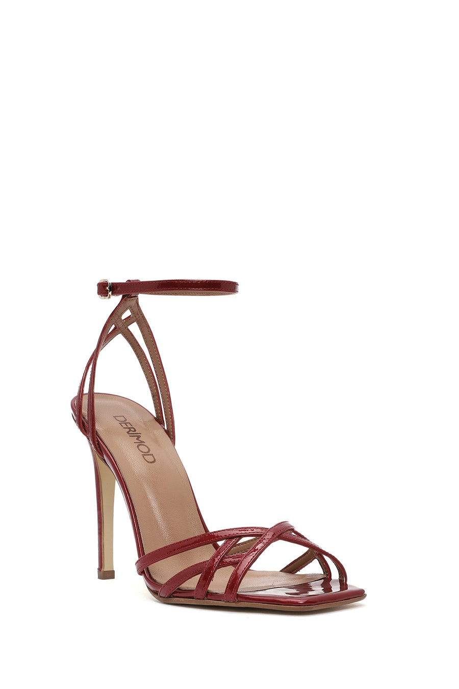 Women's Red Ankle Strap Thin High Heel Patent Leather Sandals