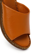 Woman Tan Wedge Heel Leather Comfort Slipper | Derimod