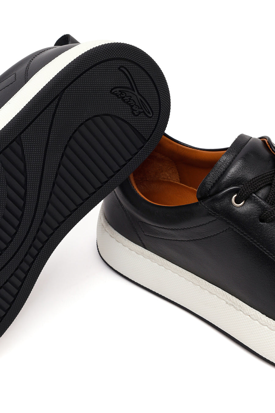 Erkek Siyah Bağcıklı Kalın Tabanlı Deri Sneaker
