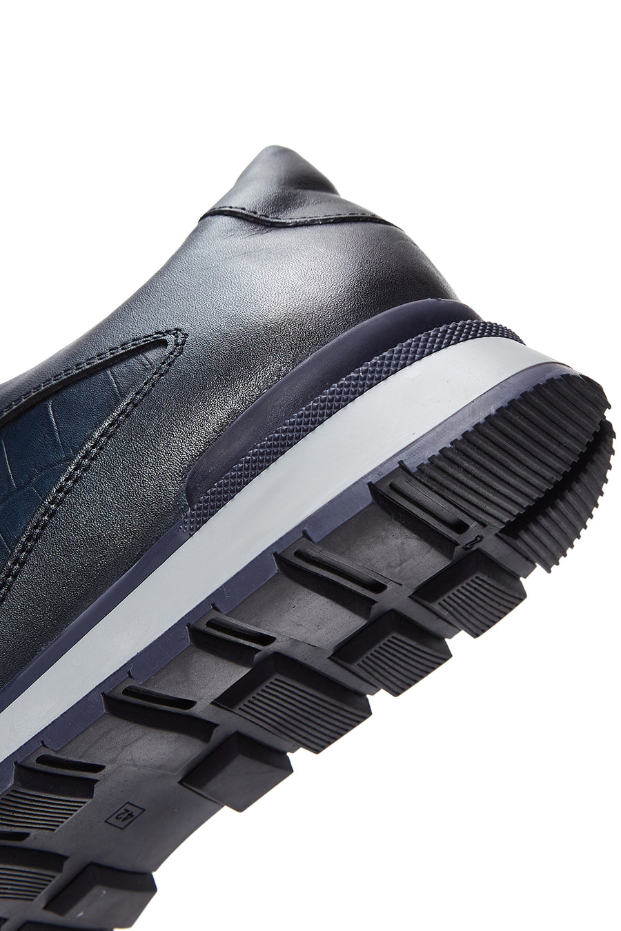 Erkek Lacivert Deri Desenli Sneaker