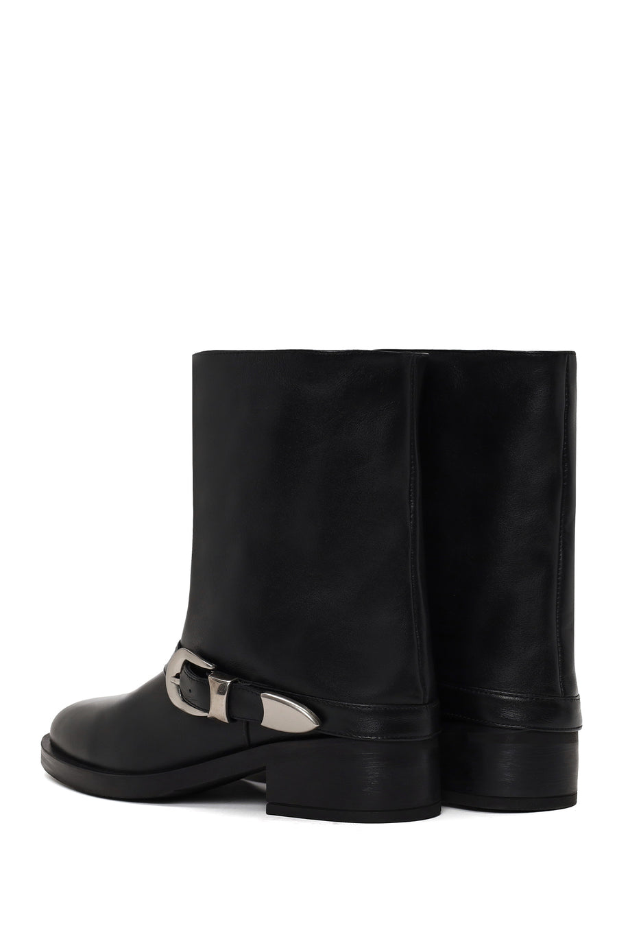 Woman Black Buckled Leather Boots