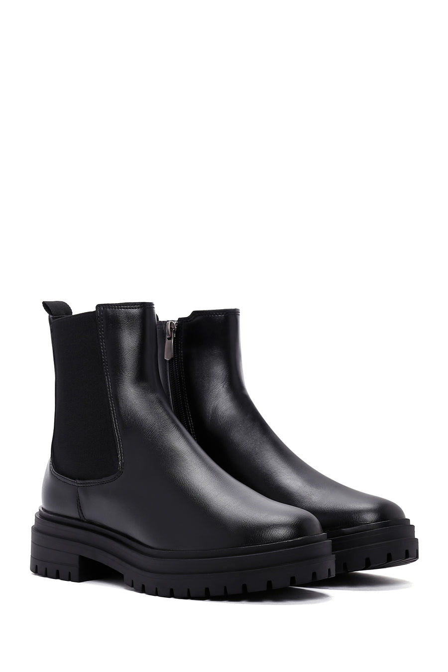 Women's Black Thick Soled Zippered Casual Boots
