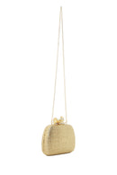 Women's Gold Long Strap Stone Mini Straw Evening Dress Box Clutch Bag | Derimod