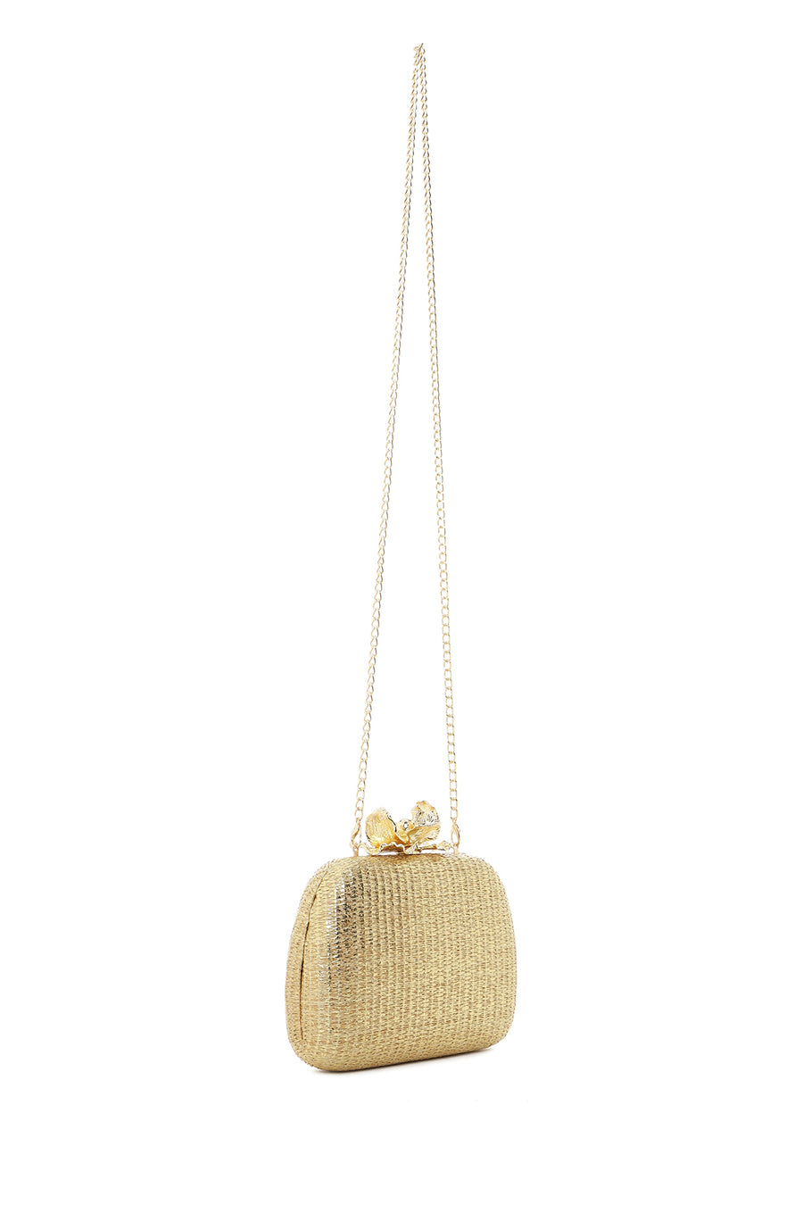 Women's Gold Chain Strap Mini Box Woven Evening Bag