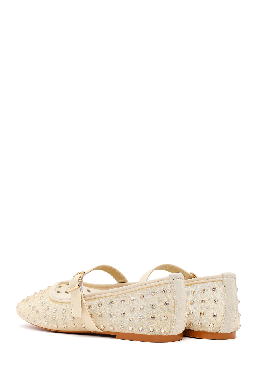 Women's Fabric Ballet Flats with Gold Buckle and Rhinestones
