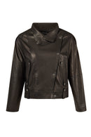 Torino Woman Black Oversized Leather Biker Jacket | Derimod