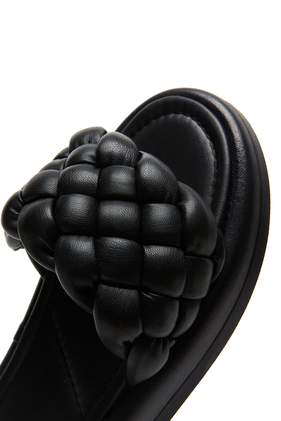 Women's Black Leather Braided Comfort Slippers