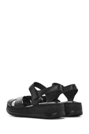 Women's Black Ankle Strap Chunky Sole Leather Comfort Sandals | Derimod