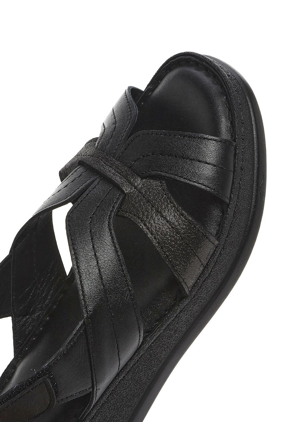 Kadın Siyah Kalın Tabanlı Deri Comfort Sandalet
