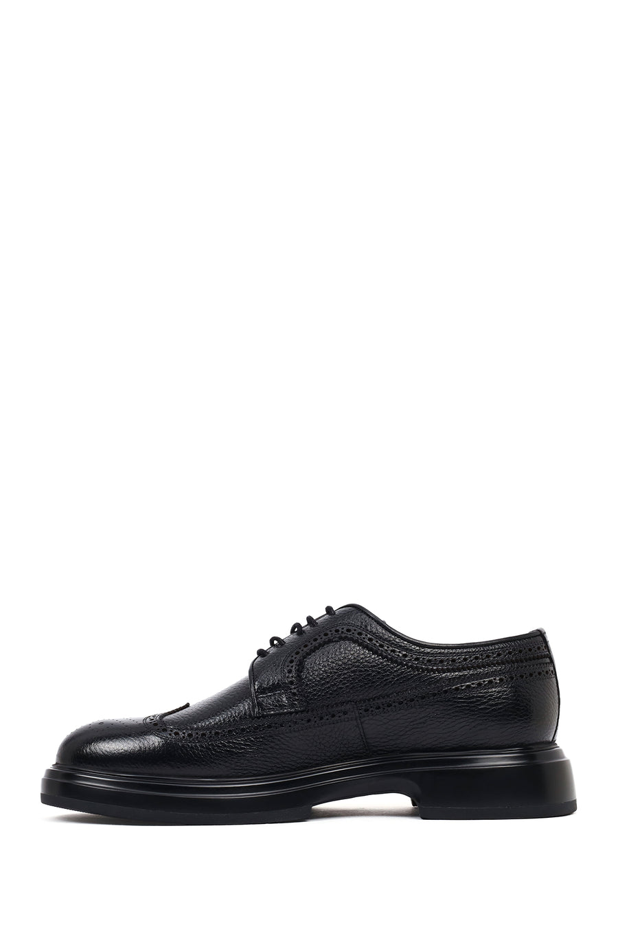 Men's Black Lace-Up Thick-Soled Leather Casual Shoe