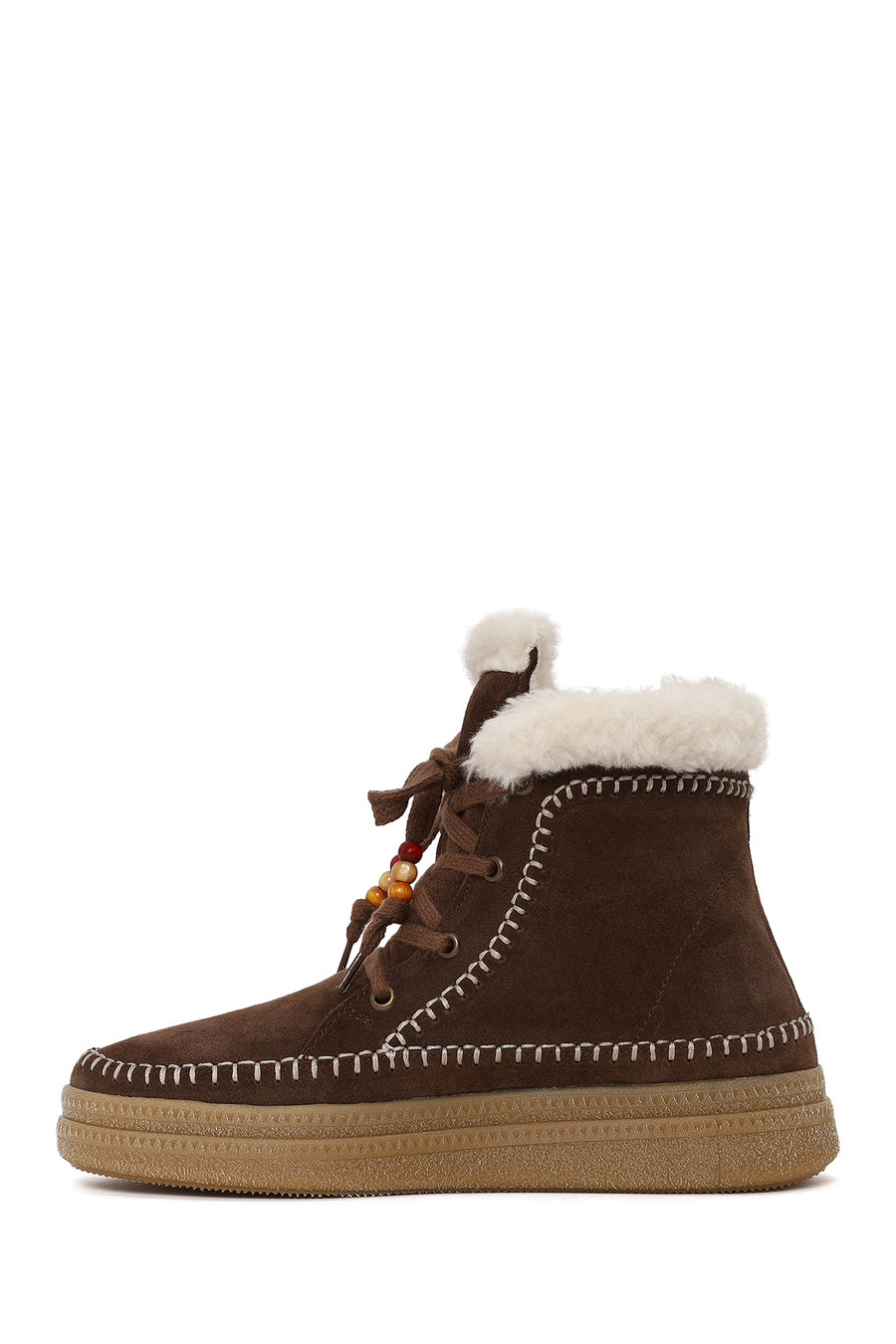 Woman Dark Mink Lace-Up Thick-Soled Suede Teddy Boots