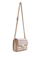 Women's Beige Long Strap Fabric Monogram Patterned Crossbody Bag | Derimod