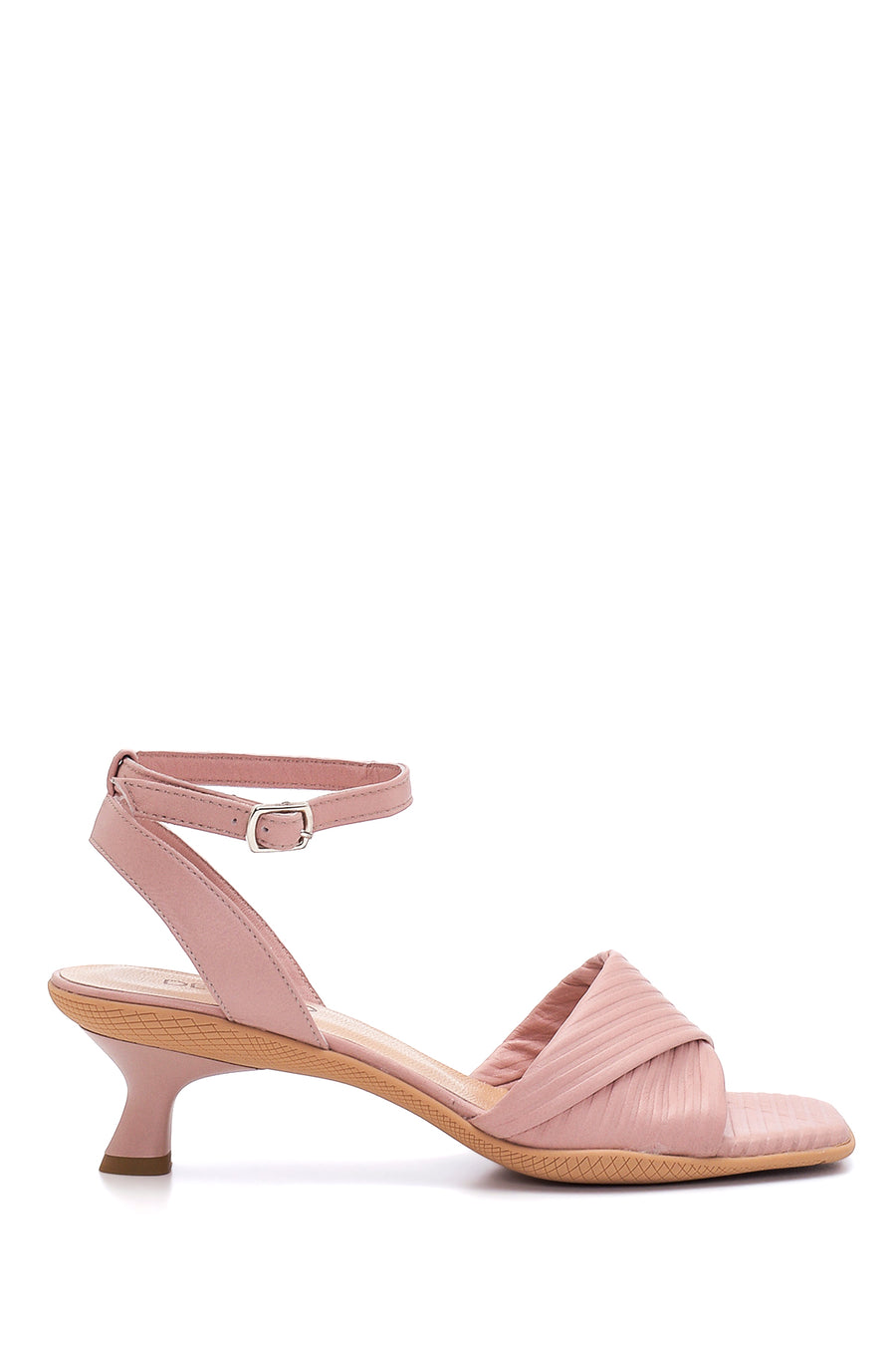 Kadın Bej Deri Kısa Topuklu Sandalet 22SFD131226 | Derimod