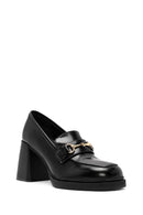 Women's Black Buckle Detailed Thick High Heel Leather Loafer | Derimod