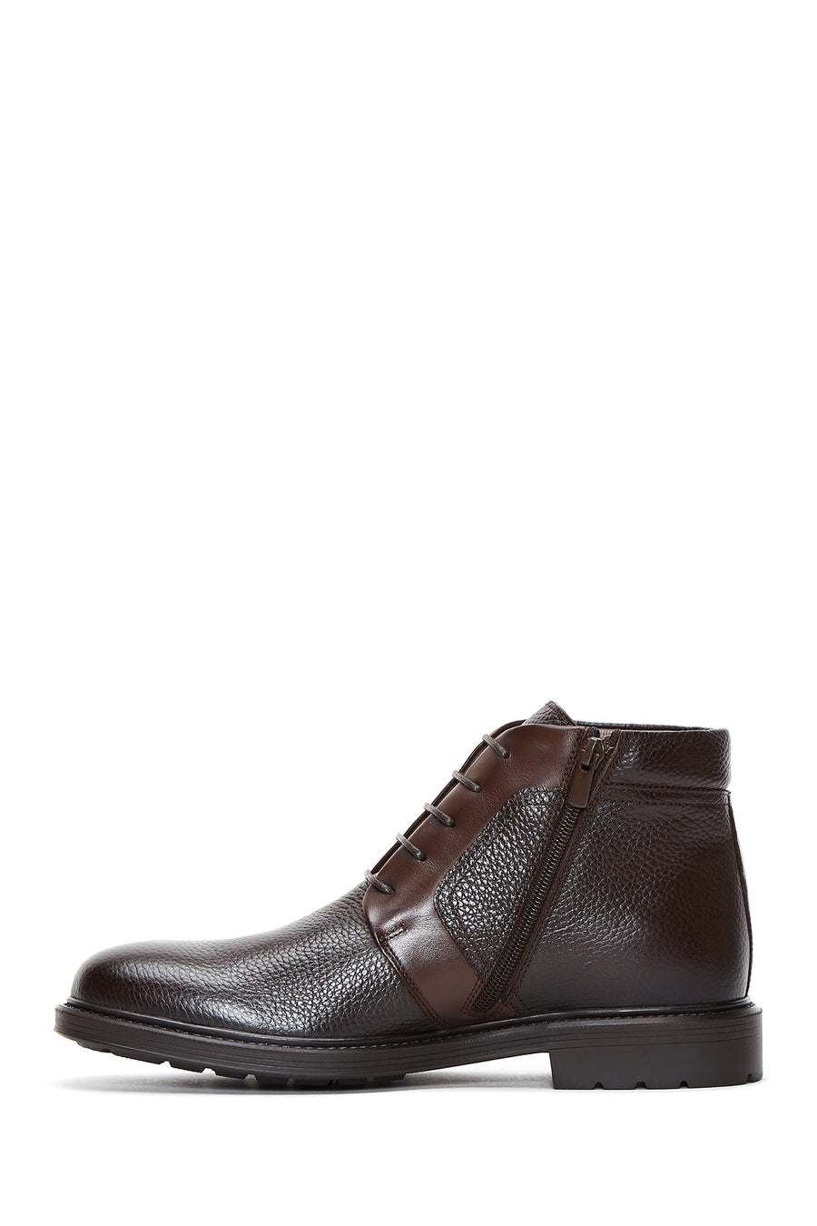 Men's Brown Leather Zippered Casual Boots