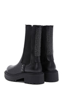 Black Women's Leather Casual Long Chelsea Boots | Derimod