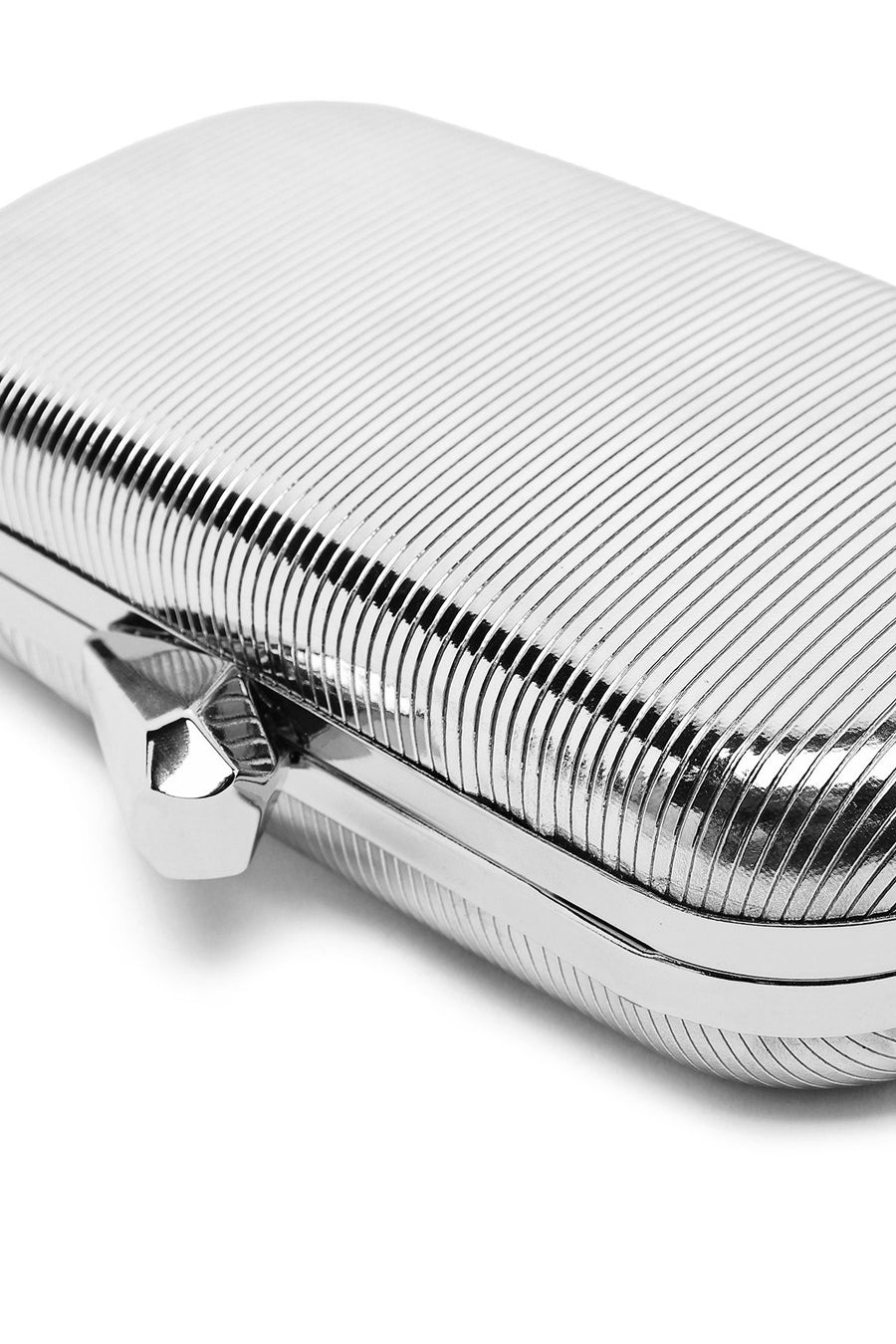 Women's Silver Long Strap Metallic Mini Clutch Evening Bag