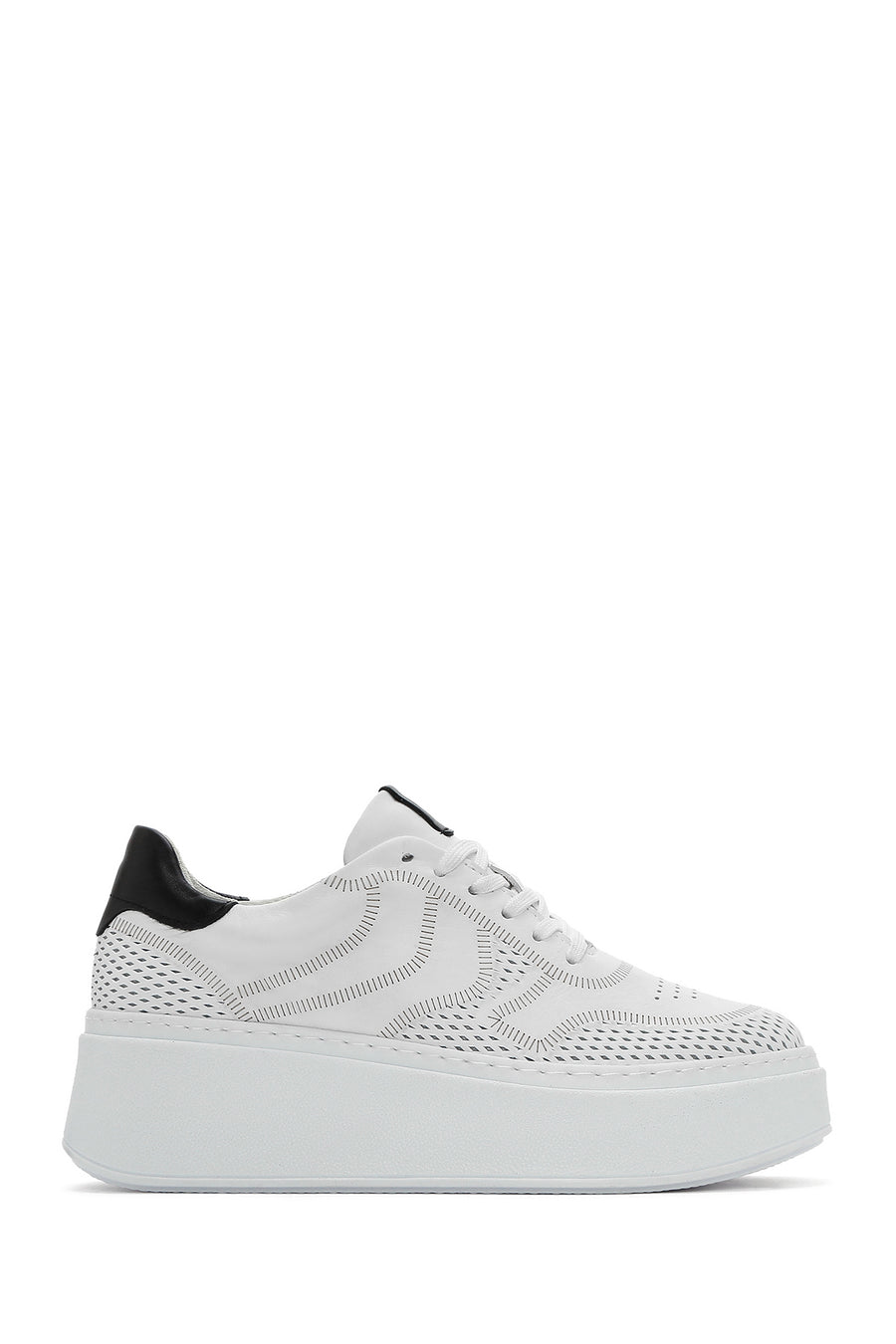 Woman White Laced Thick Sole Leather Sneakers 25SFD371418 | Derimod