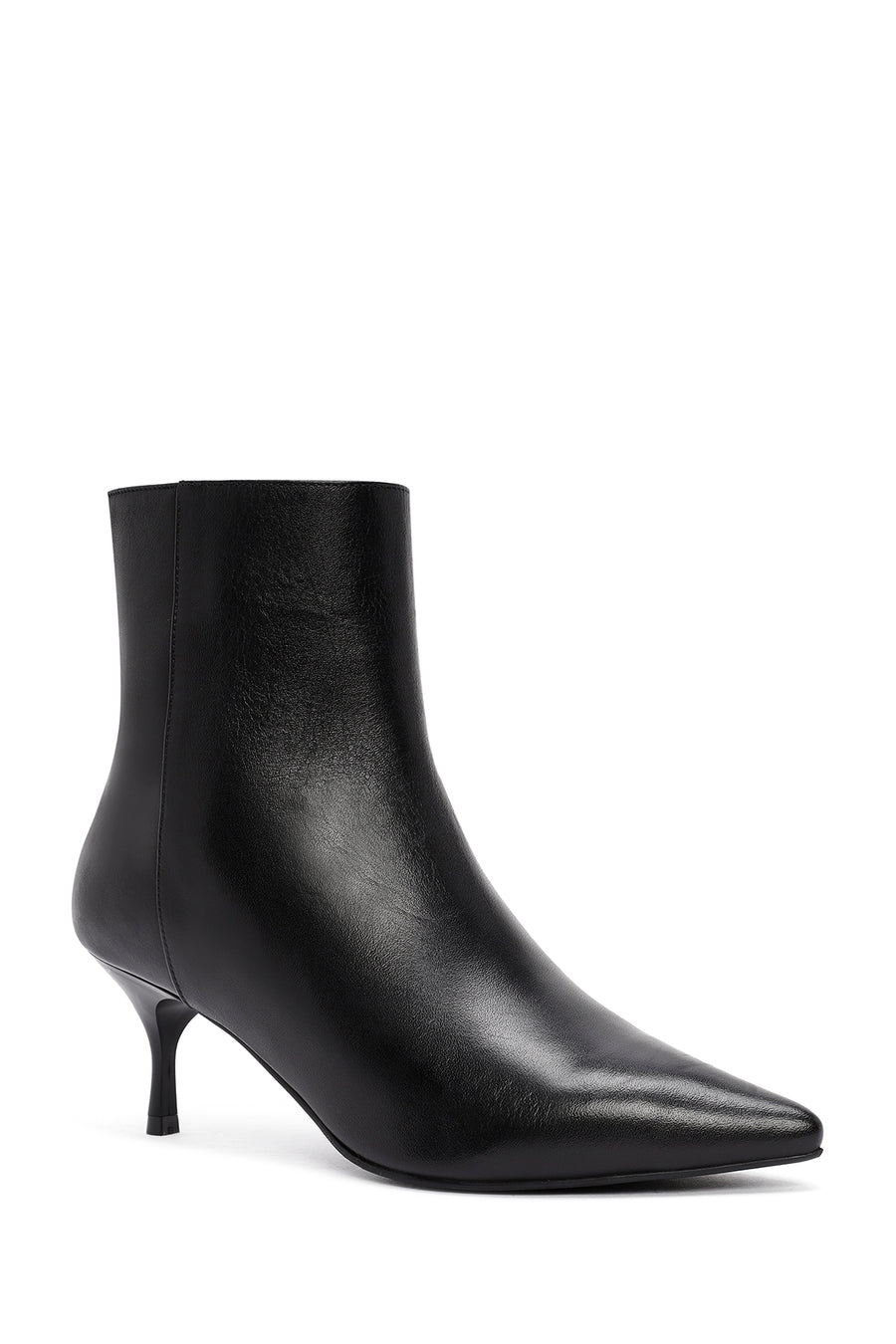 Women's Black Zippered Thin Heeled Leather Boots
