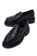Kadın Siyah Kalın Tabanlı Deri Maskülen Loafer | Derimod