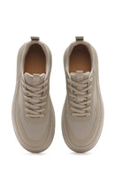 Men's Beige Lace-Up Thick-Sole Sneakers | Derimod
