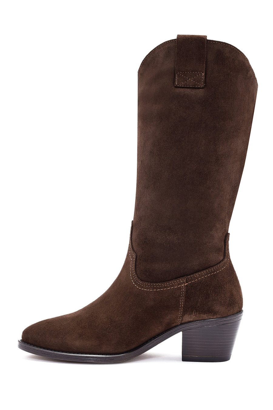 Woman Brown Chunky Heel Suede Leather Cowboy Boots