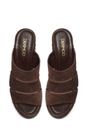 Woman Brown Chunky-Heeled Suede Leather Slippers | Derimod