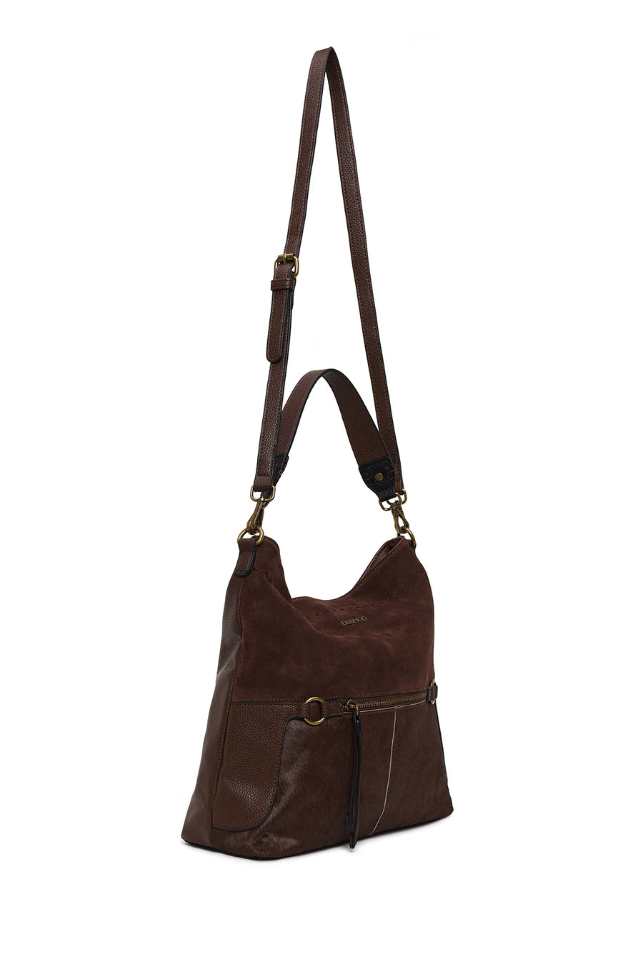 Woman Brown Long-Strap Suede Shoulder Bag