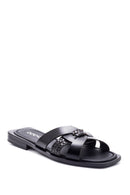 Women's Leather Knit Detailed Slippers | Derimod