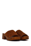 Woman Taba Short Thick-Heeled Suede Slipper | Derimod