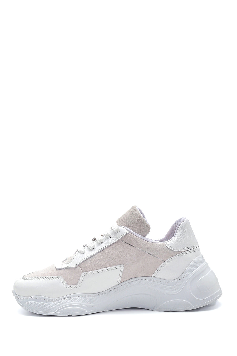 Women's White Leather High Sole Sneaker