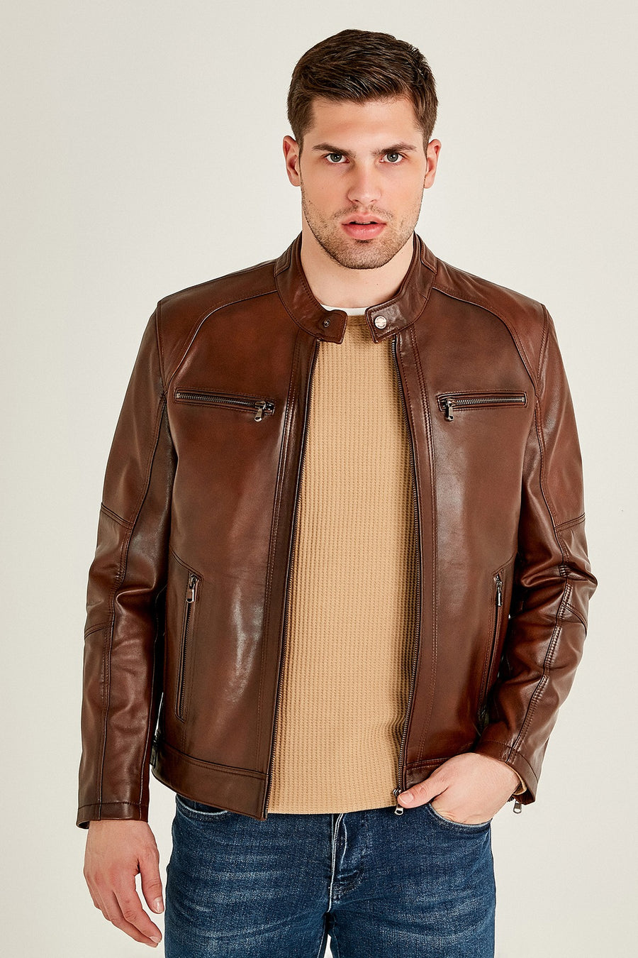 Alanzo Men's Leather Jacket 19WGE633047 | Derimod